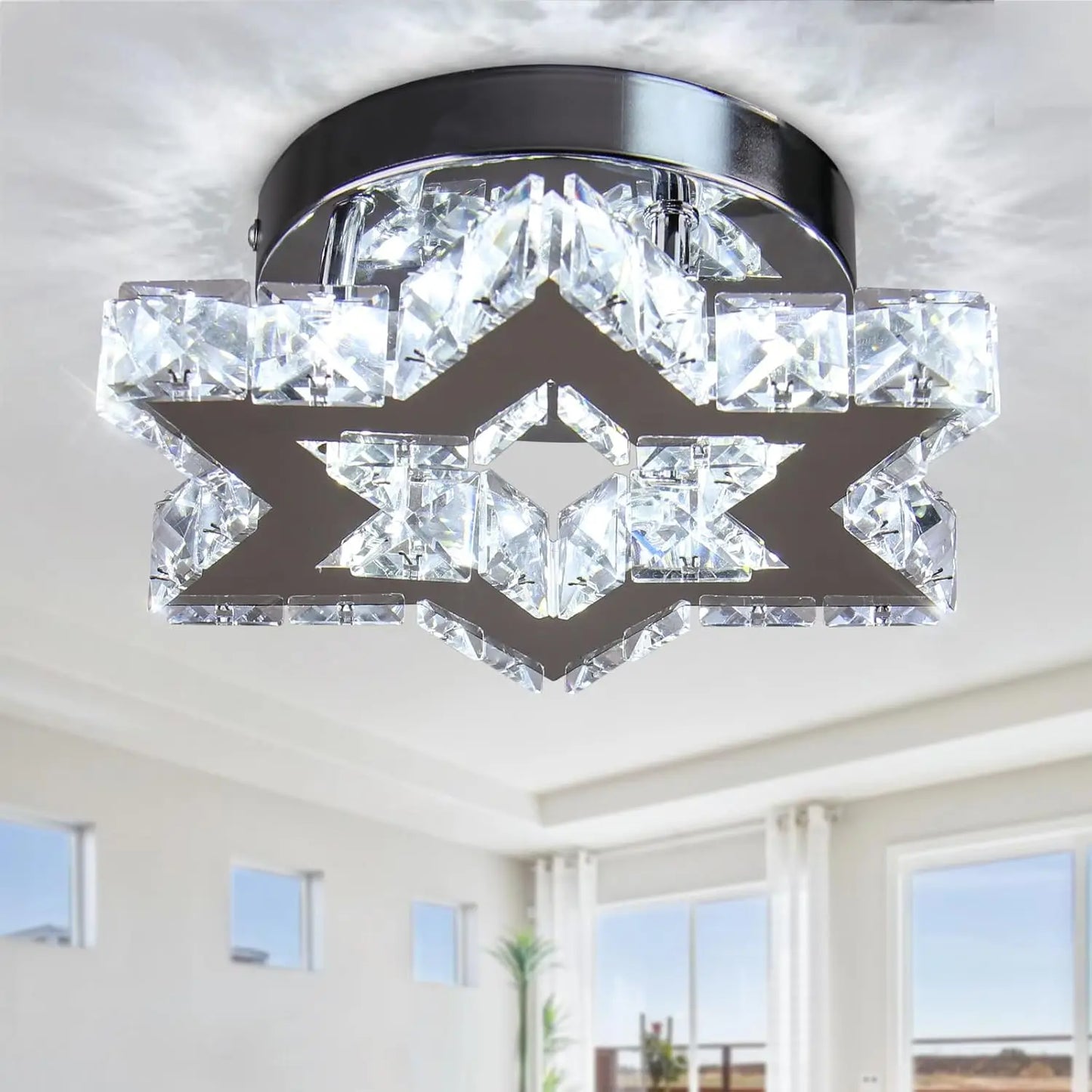 FRIXCHUR Crystal LED Chandelier Ceiling Light Fixture