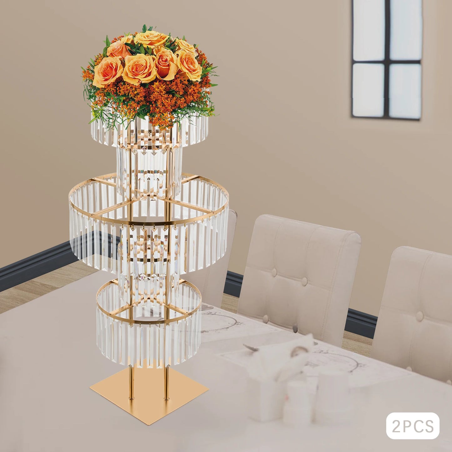 NONECN 2-Piece 5-Tier Crystal Flower Stand Wedding Centerpieces