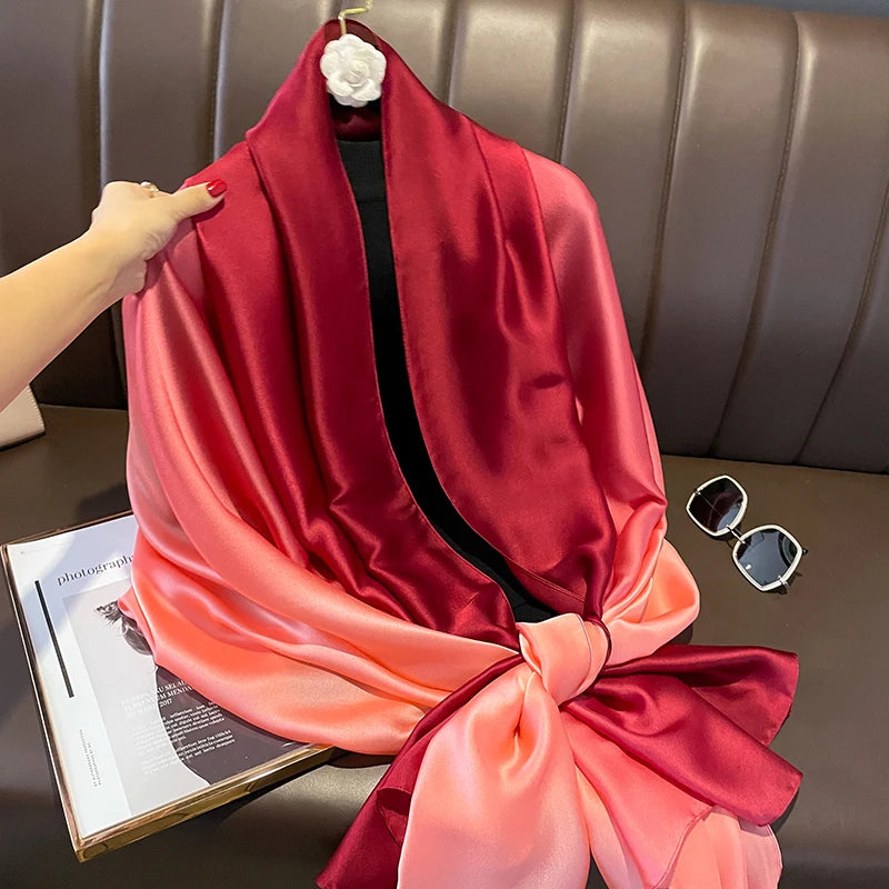 Gradient Silk Hijab Scarf For Women Wrap Shawl