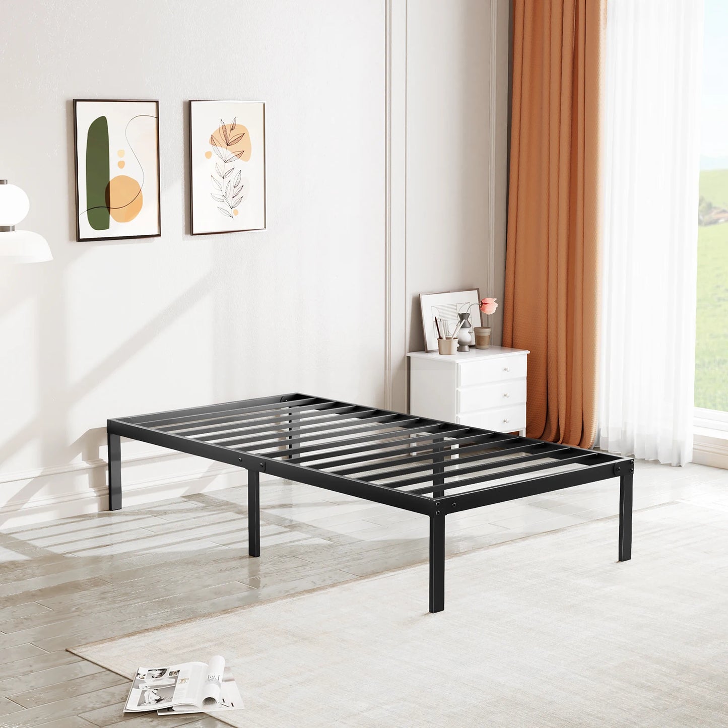 JHK Metal Bed Frame With Slat Support