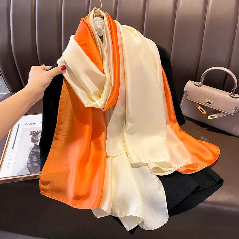 Gradient Silk Hijab Scarf For Women Wrap Shawl