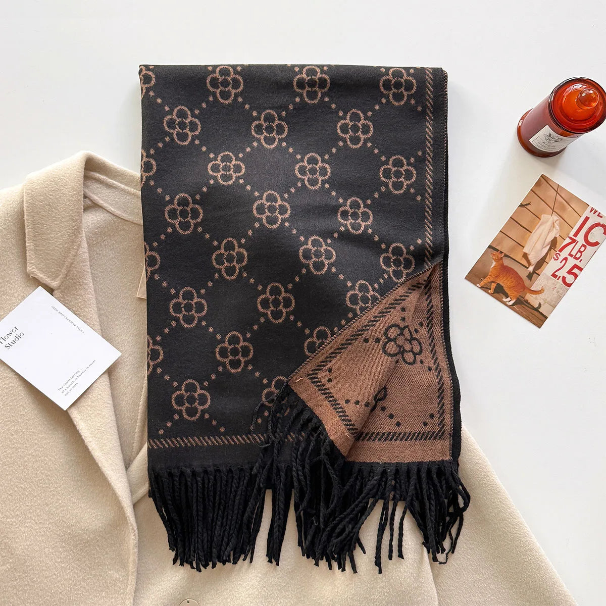 Floral Print Scarf For Women Polyester Winter Wrap