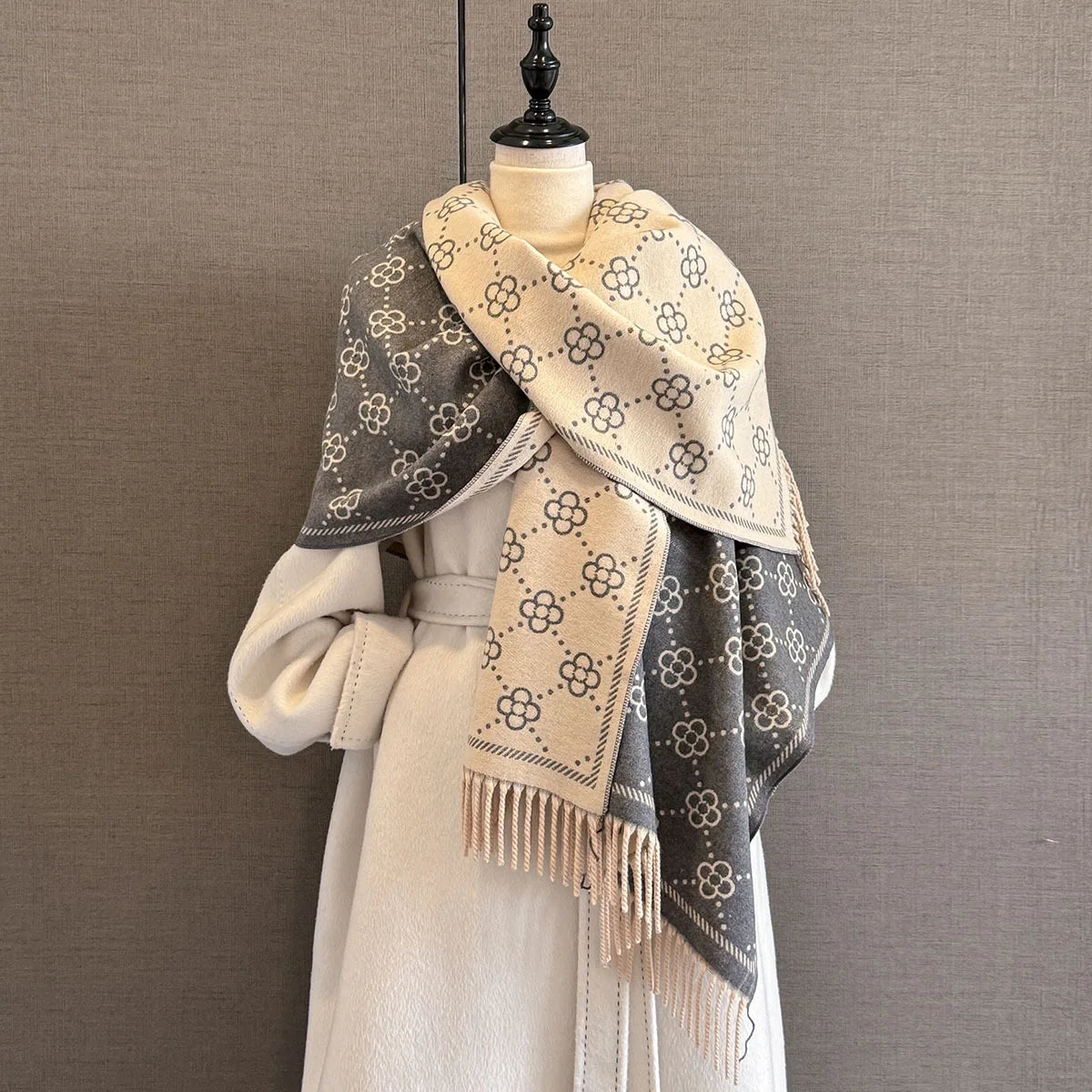 Floral Print Scarf For Women Polyester Winter Wrap