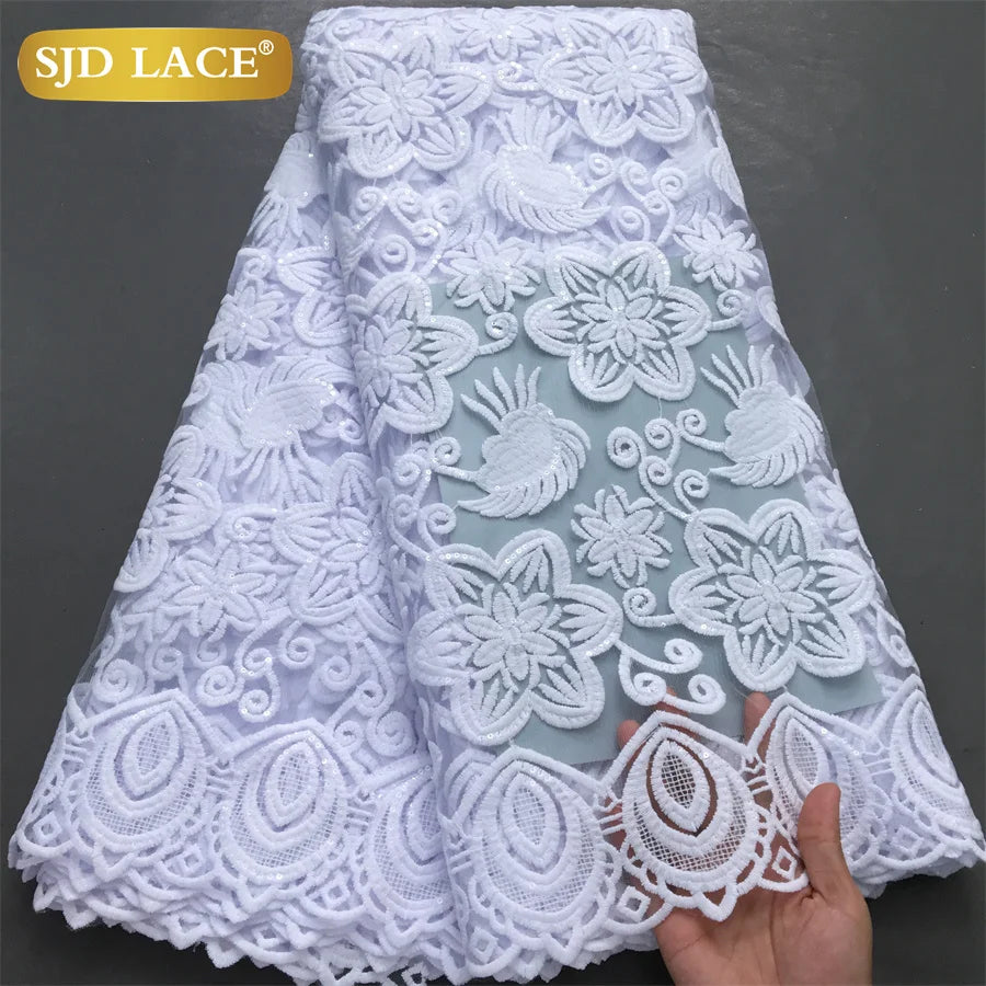 SJD Lace African Mesh Sequins Fabric Bridal Lace Wedding Dress