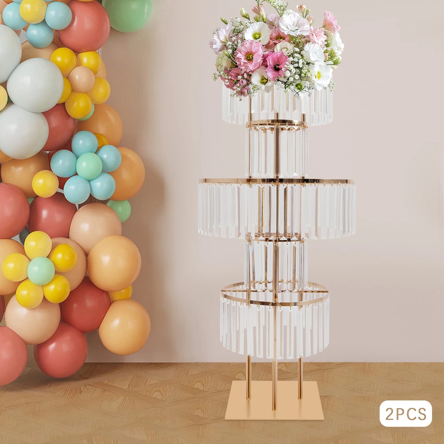 NONECN 2-Piece 5-Tier Crystal Flower Stand Wedding Centerpieces