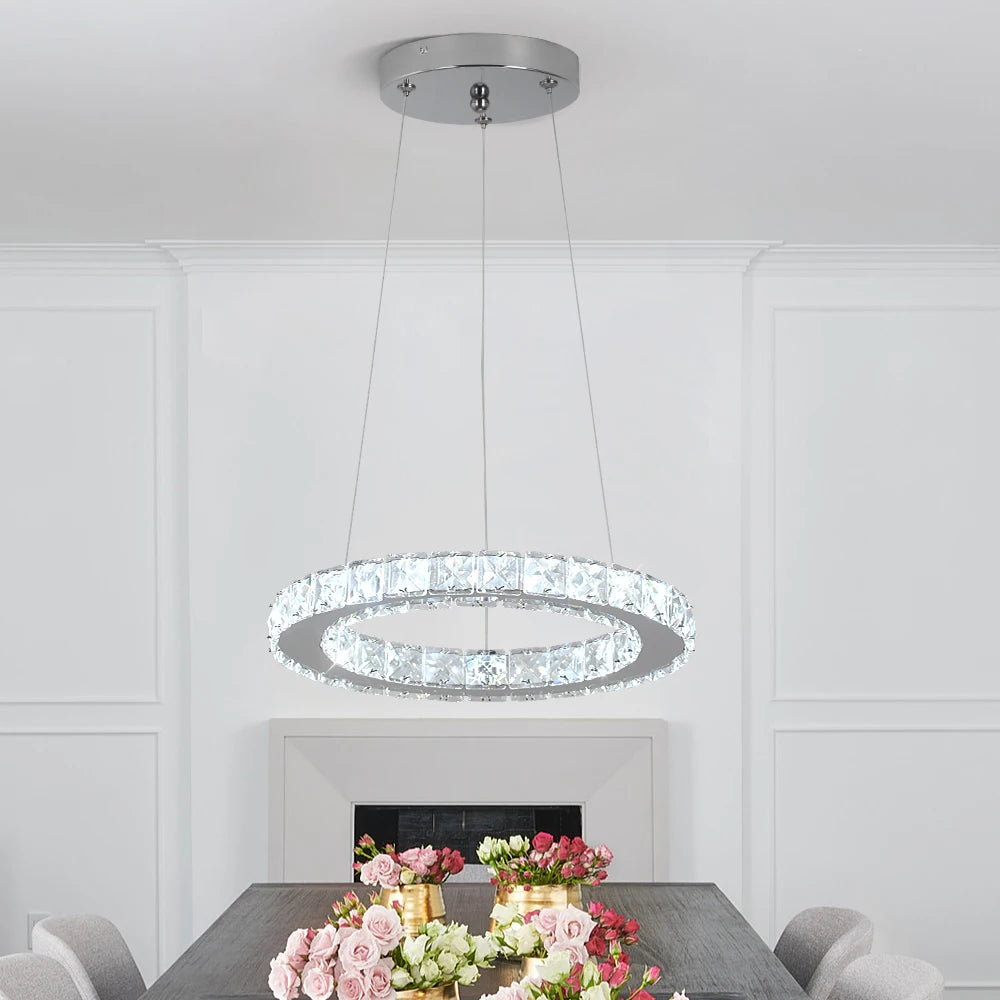 GreeLustr LED Crystal Ring Pendant Light Chandelier