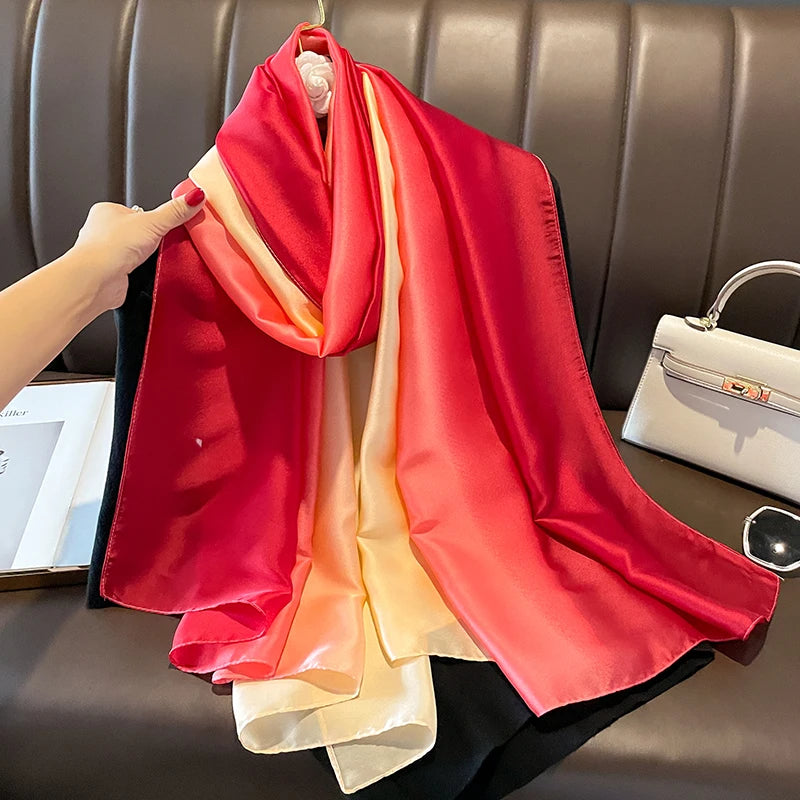 Gradient Silk Hijab Scarf For Women Wrap Shawl