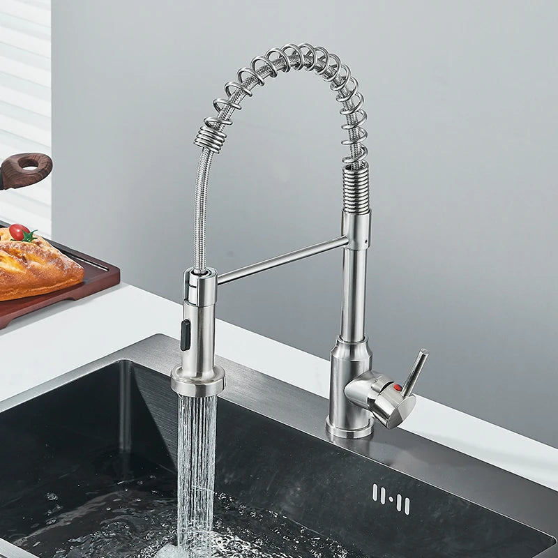 Rozin Pull Down Kitchen Faucet Single Handle Hot Cold Water Mixer Tap 360 Swivel