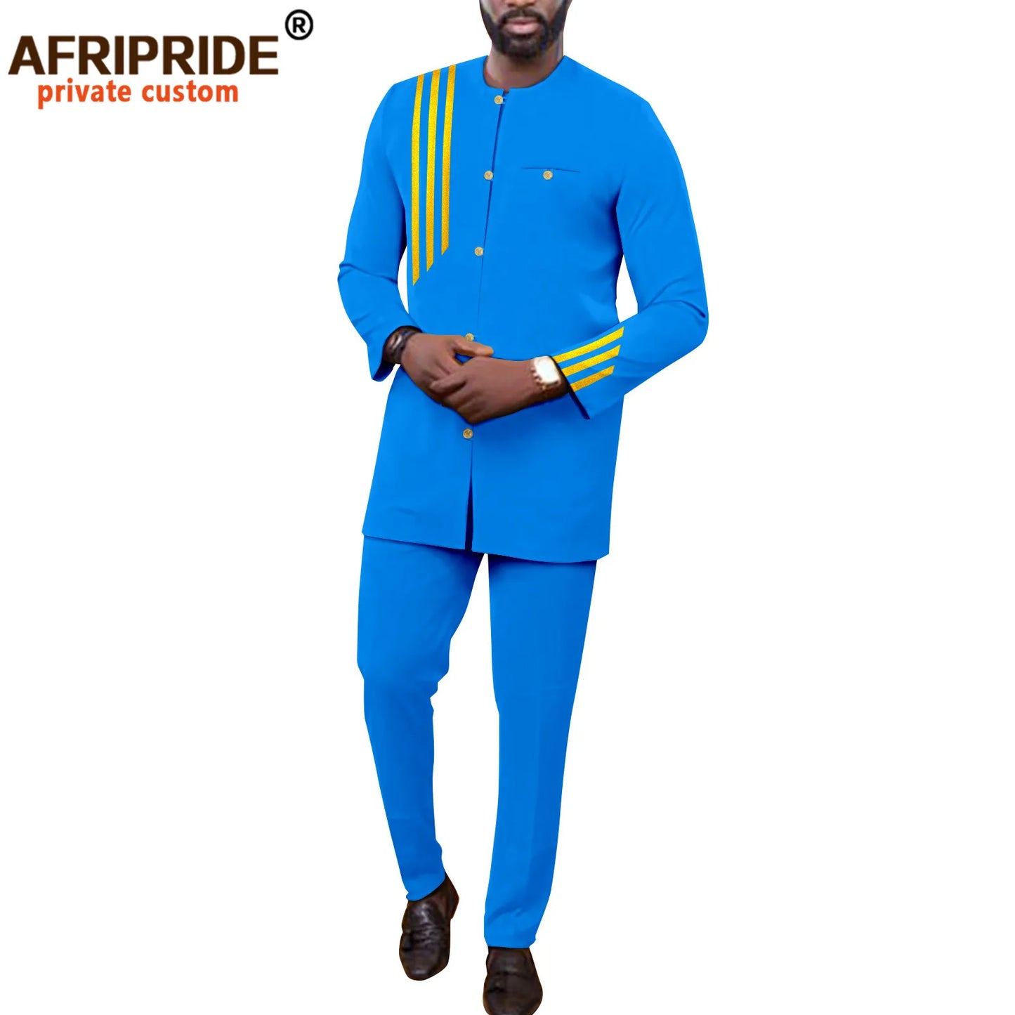 APTXCN Bazin Men African Suit Set Single Breasted