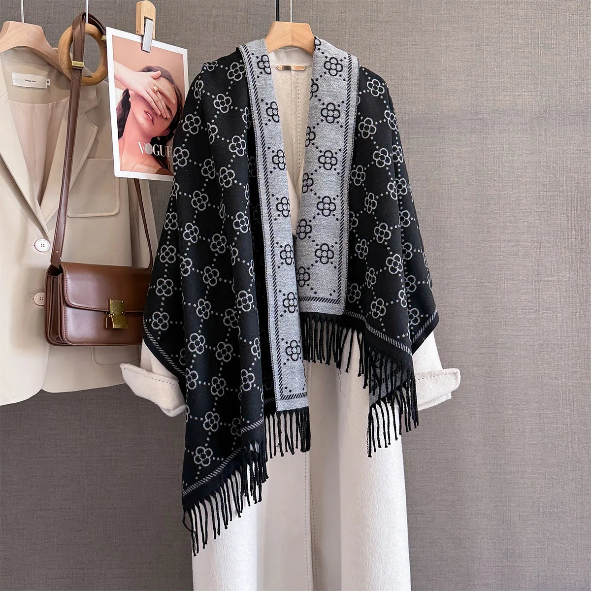 Floral Print Scarf For Women Polyester Winter Wrap