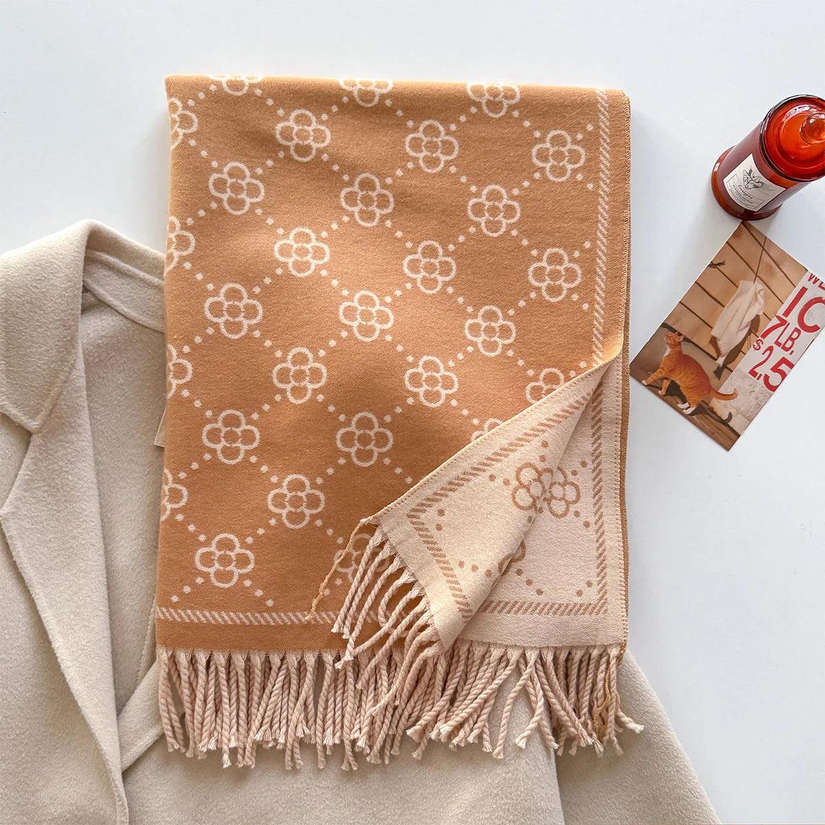 Floral Print Scarf For Women Polyester Winter Wrap