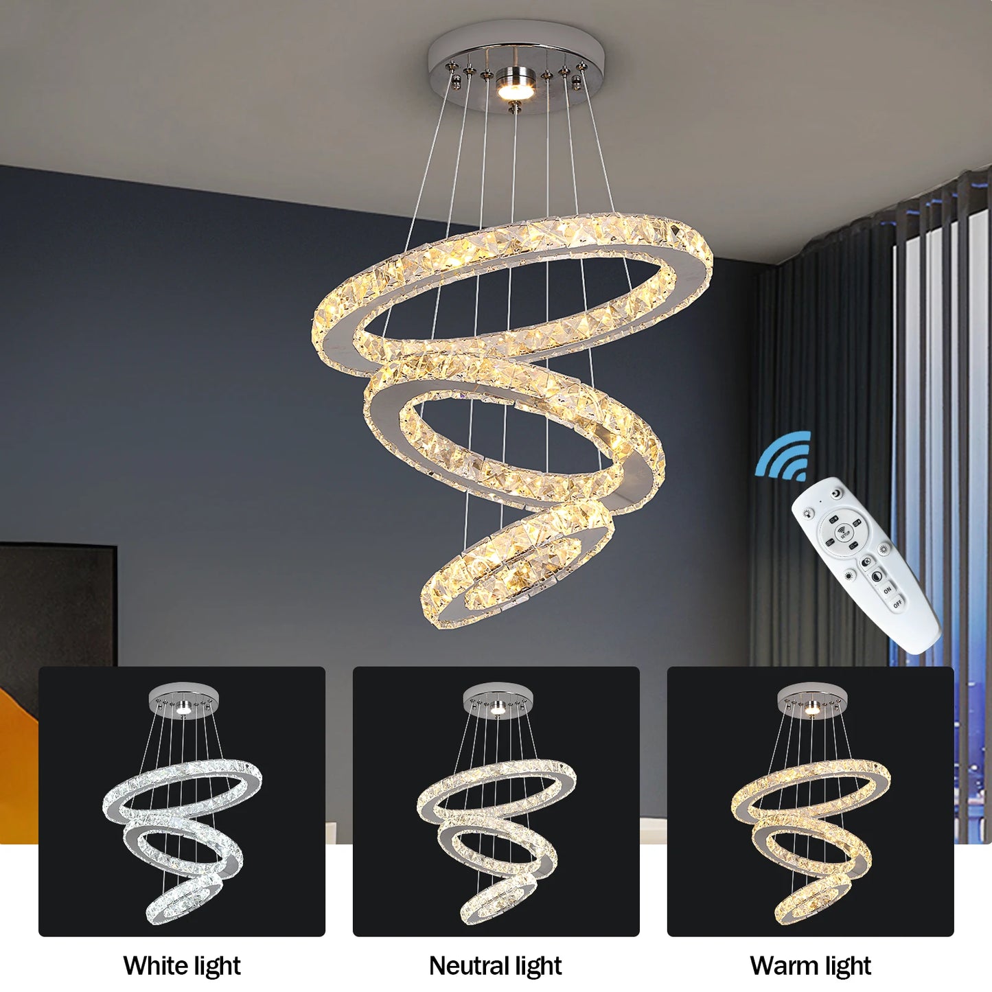 GreeLustr LED Crystal Ring Pendant Light Chandelier
