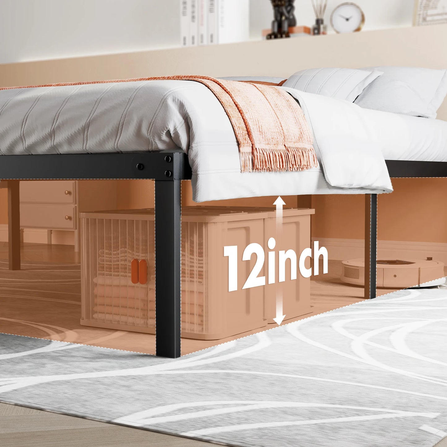 JHK Metal Bed Frame With Slat Support