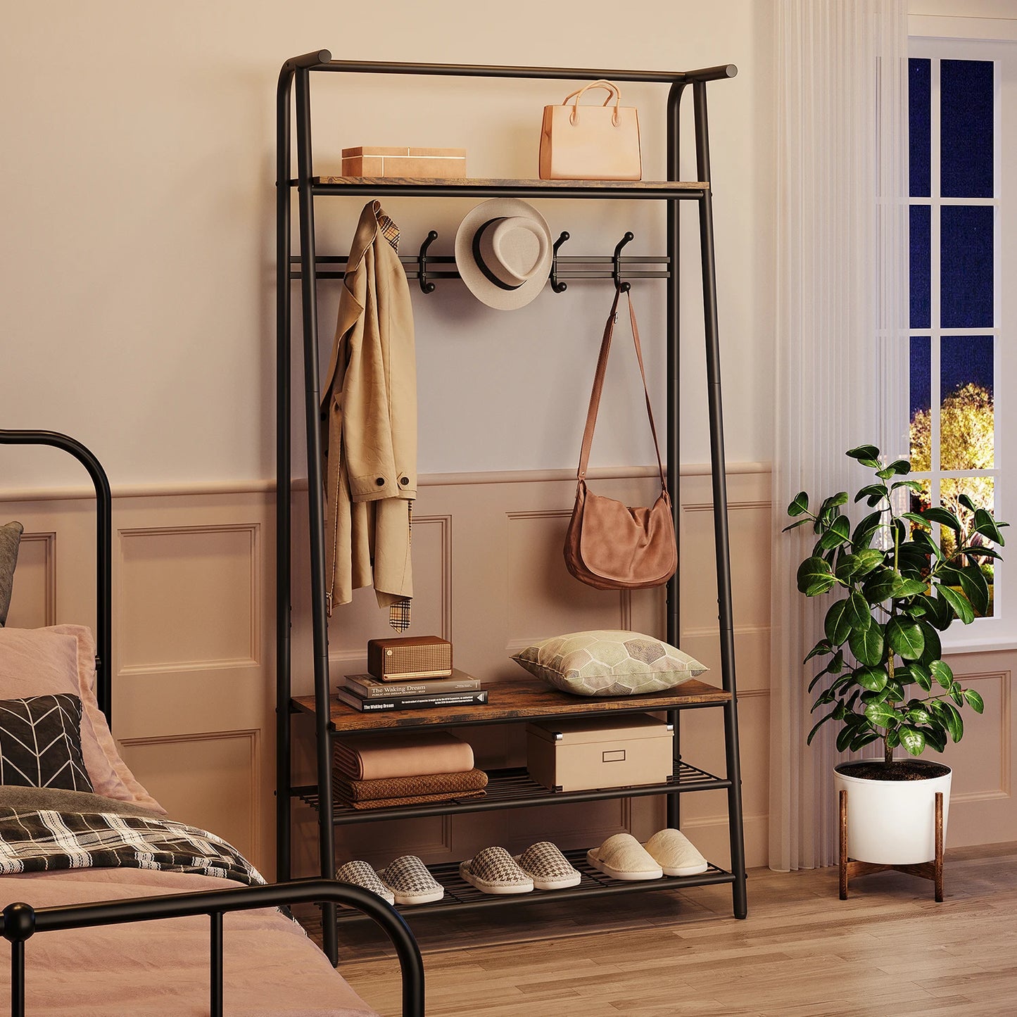 TWISTER.CK 4-in-1 Coat Rack Bench Hall Tree With Shoe Rack