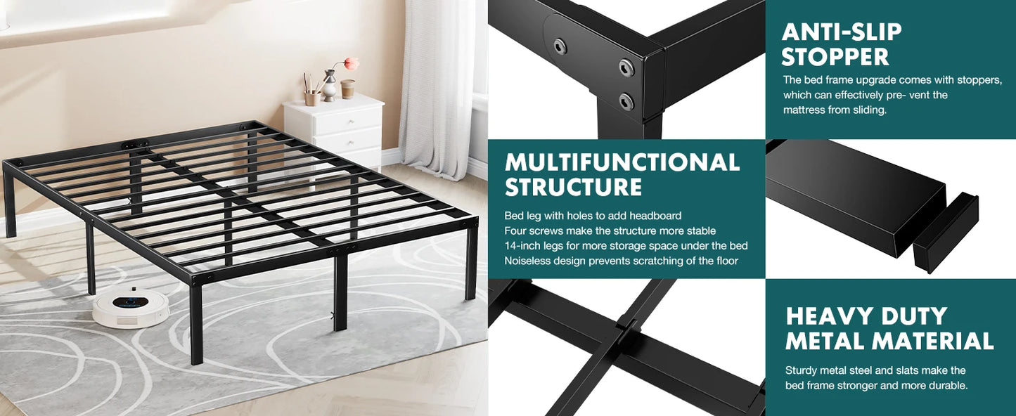 JHK Metal Bed Frame With Slat Support