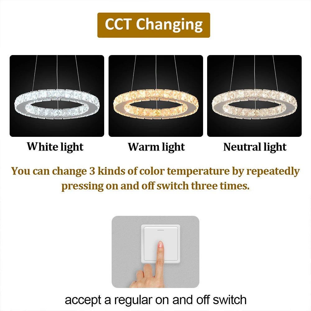 GreeLustr LED Crystal Ring Pendant Light Chandelier