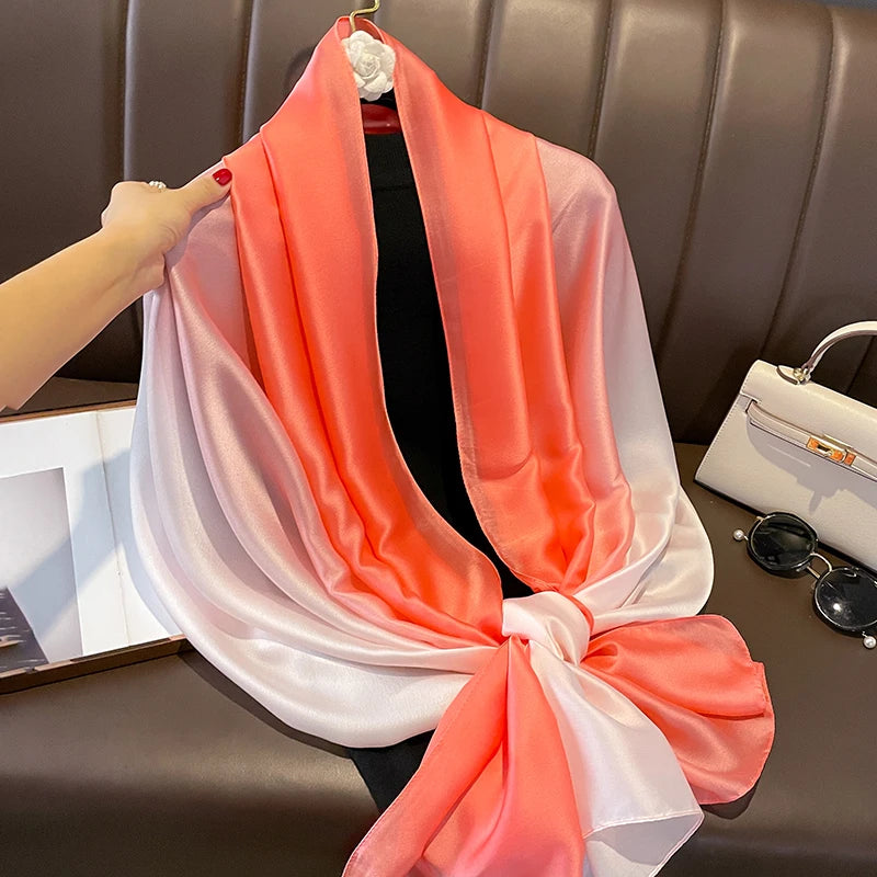 Gradient Silk Hijab Scarf For Women Wrap Shawl