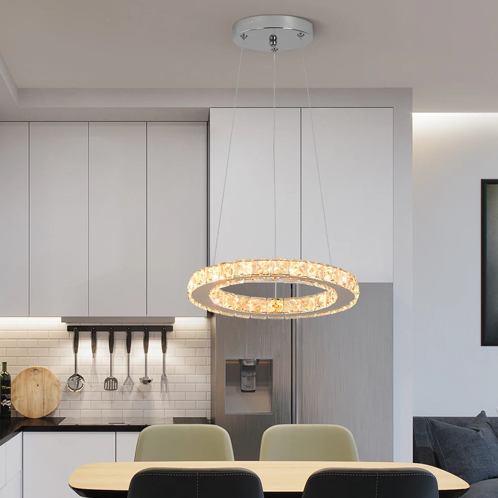 GreeLustr LED Crystal Ring Pendant Light Chandelier