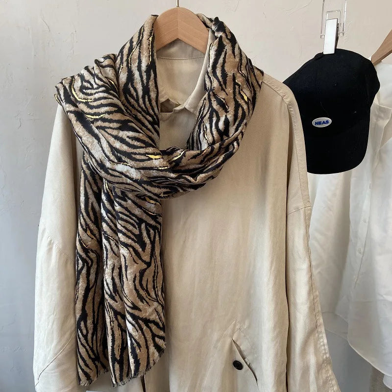 Zebra Stripe Floral Viscose Shawl for Women