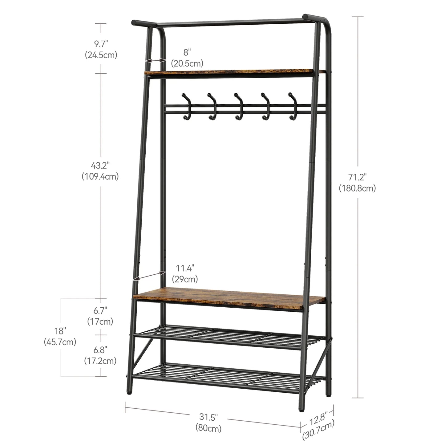 TWISTER.CK 4-in-1 Coat Rack Bench Hall Tree With Shoe Rack