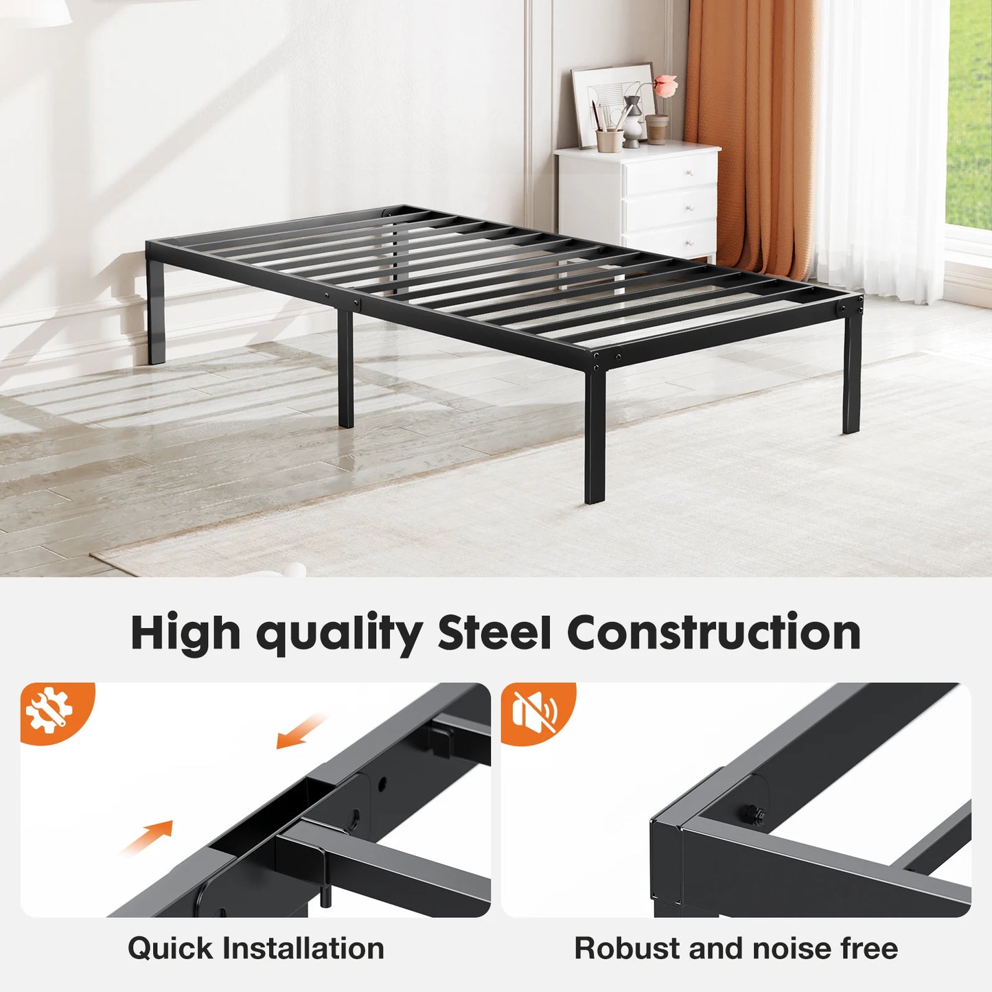 JHK Metal Bed Frame With Slat Support