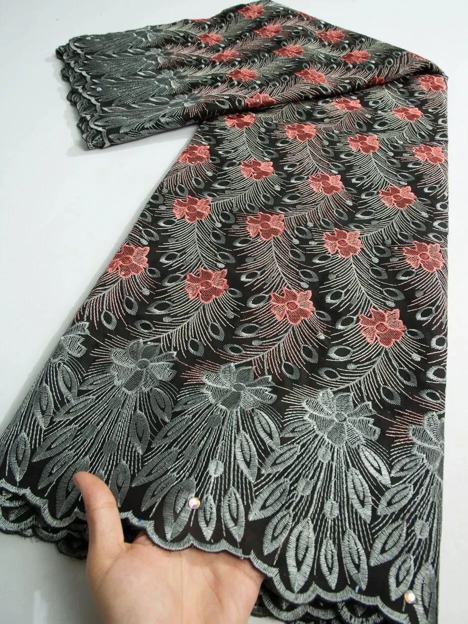NONECN African Lace Embroidered Swiss Voile With Stones For Wedding