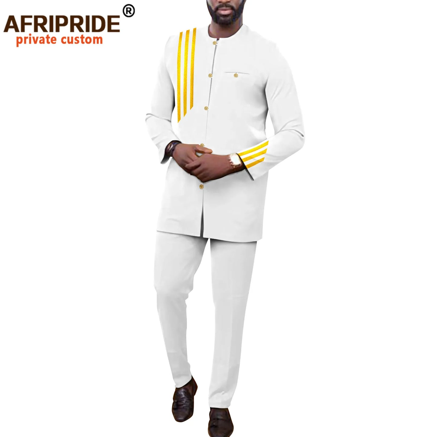 APTXCN Bazin Men African Suit Set Single Breasted