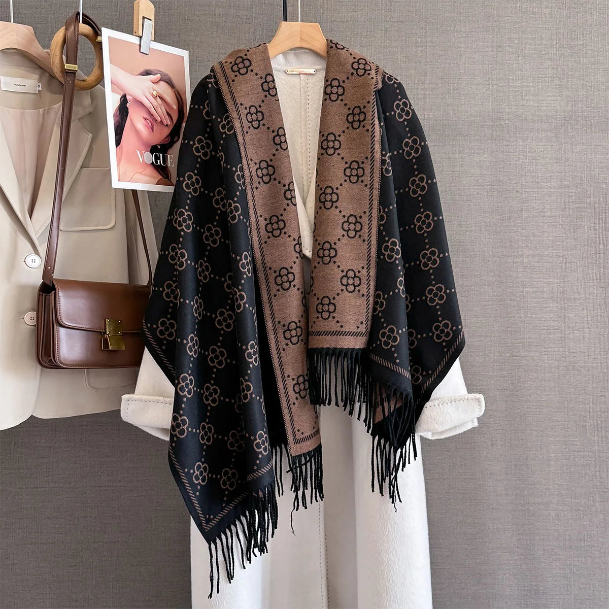 Floral Print Scarf For Women Polyester Winter Wrap