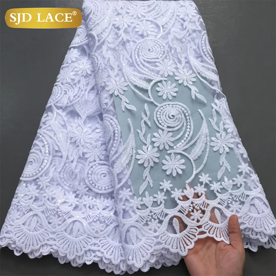 SJD Lace African Mesh Sequins Fabric Bridal Lace Wedding Dress