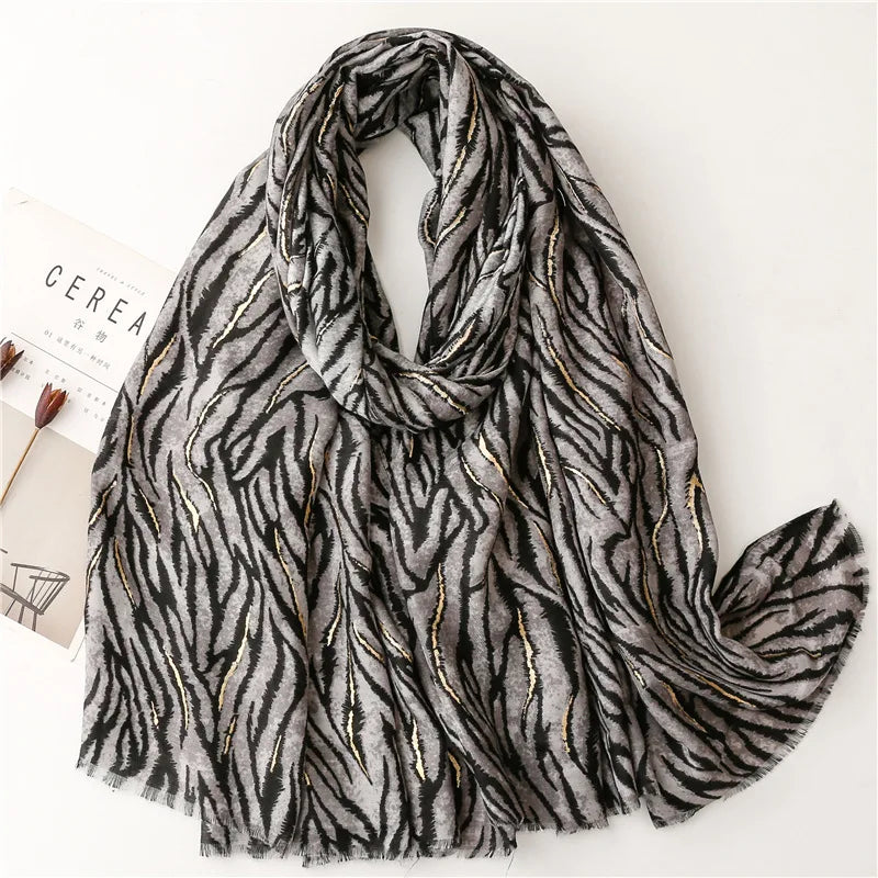 Zebra Stripe Floral Viscose Shawl for Women