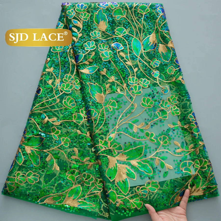 SJD Lace African Mesh Sequins Fabric Bridal Lace Wedding Dress