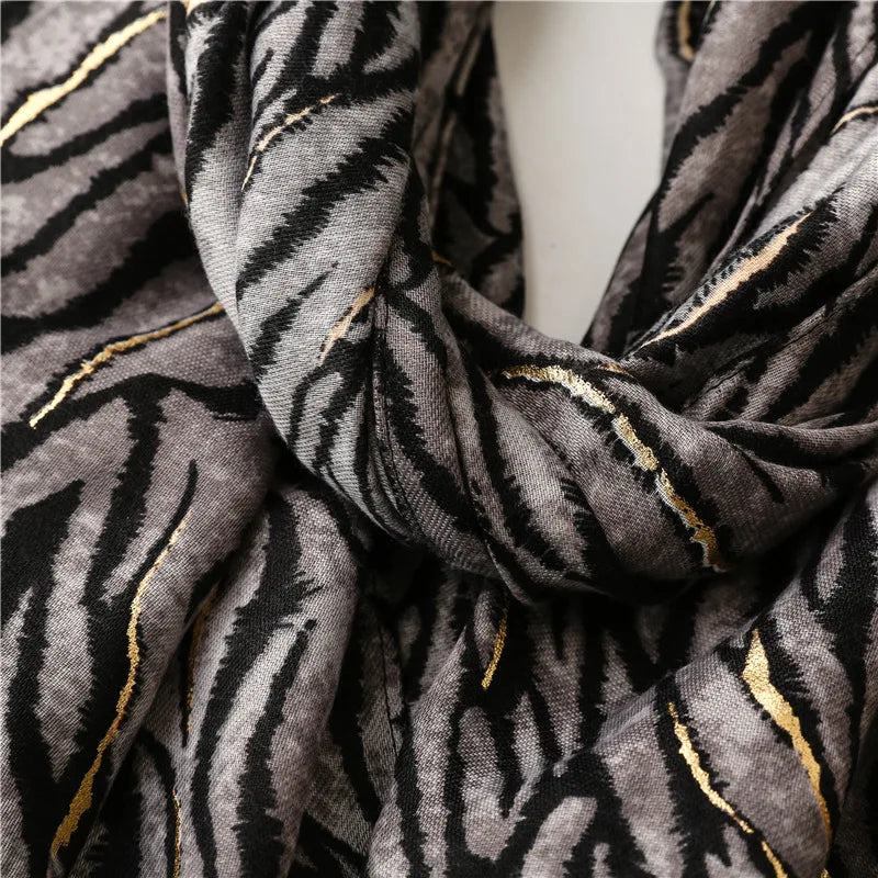 Zebra Stripe Floral Viscose Shawl for Women