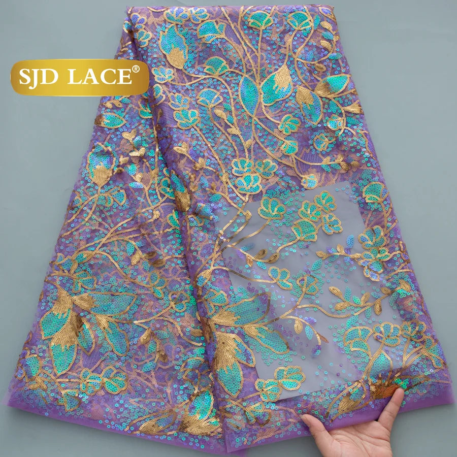 SJD Lace African Mesh Sequins Fabric Bridal Lace Wedding Dress