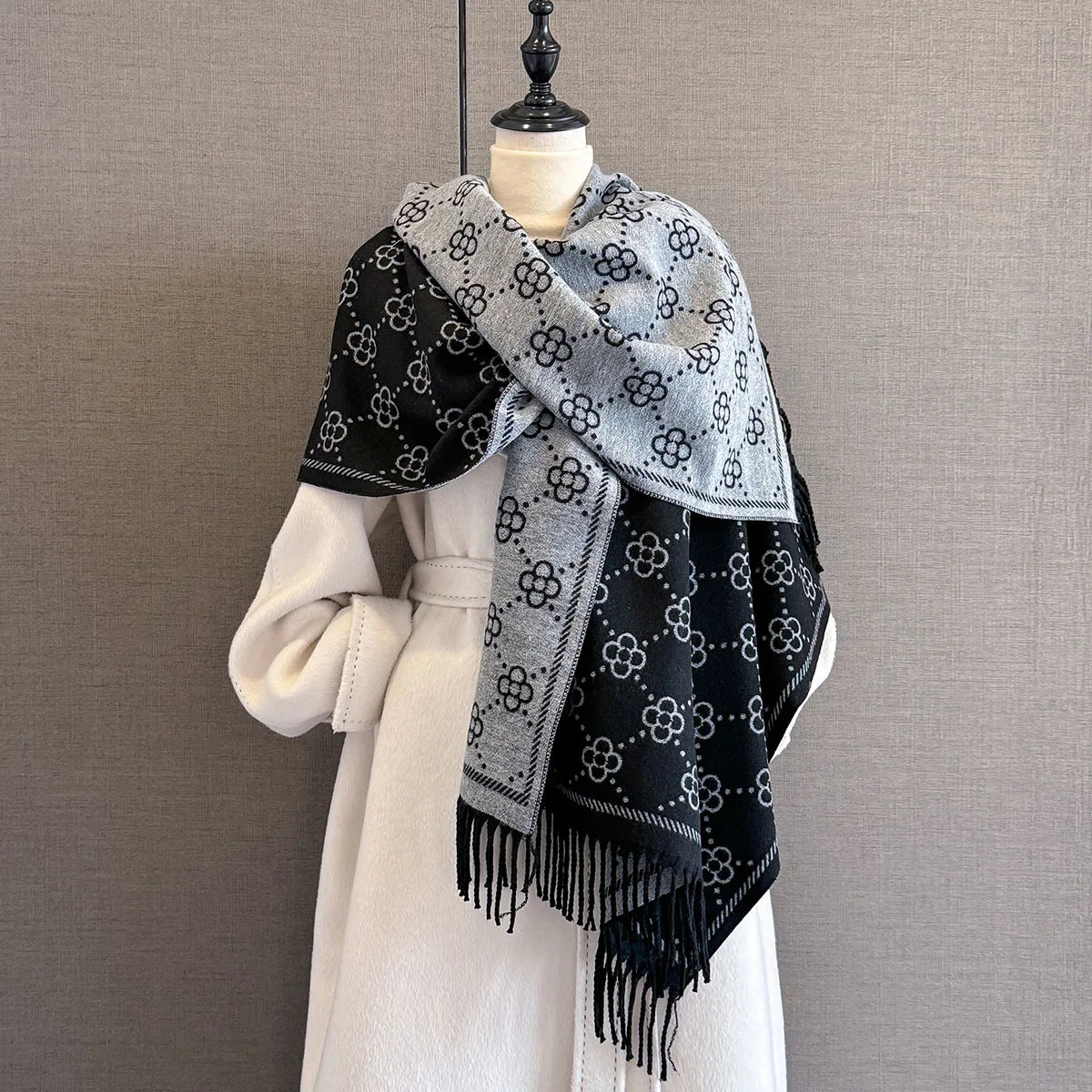 Floral Print Scarf For Women Polyester Winter Wrap