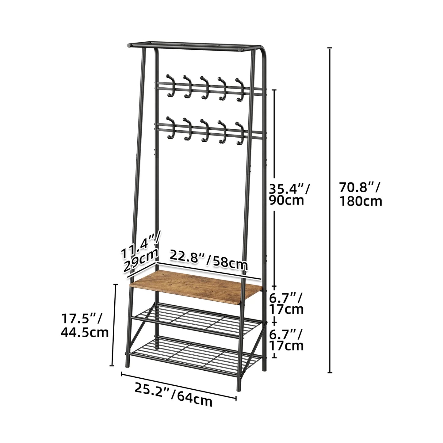 TWISTER.CK 4-in-1 Coat Rack Bench Hall Tree With Shoe Rack