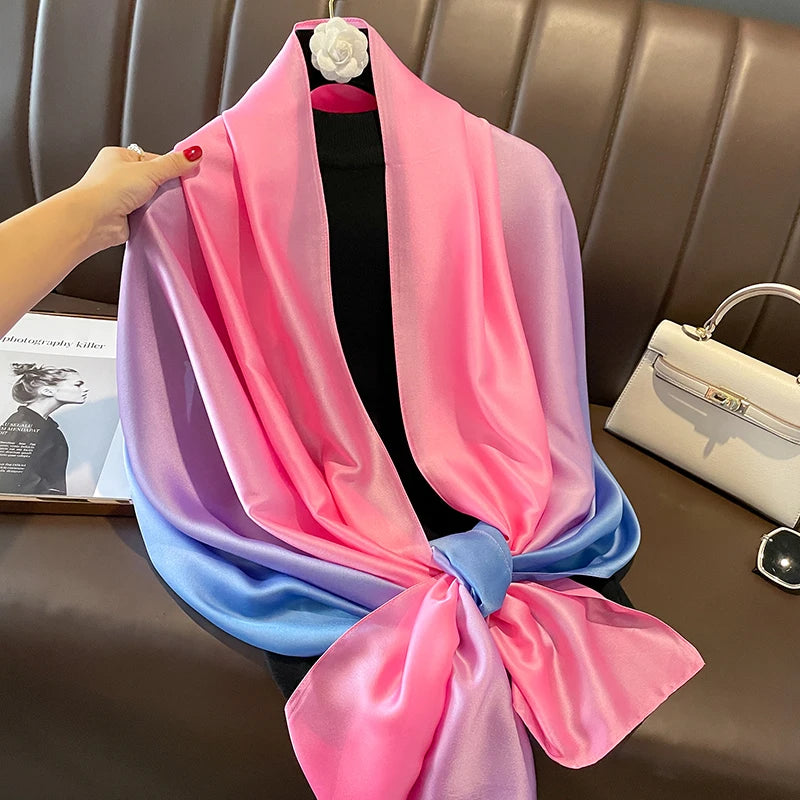 Gradient Silk Hijab Scarf For Women Wrap Shawl