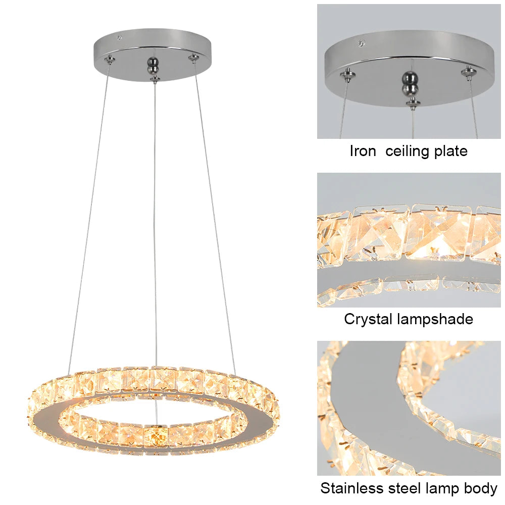 GreeLustr LED Crystal Ring Pendant Light Chandelier
