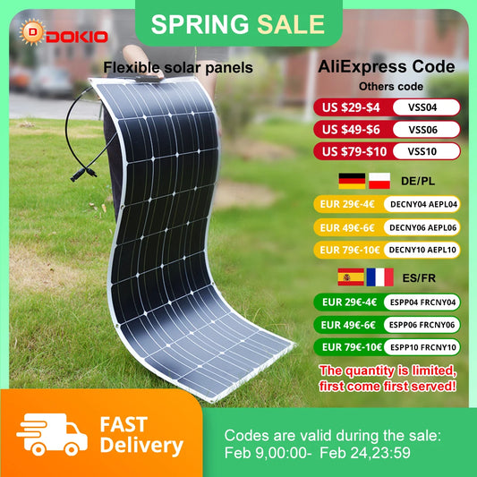 DOKIO Waterproof 100W Monocrystalline Flexible Solar Panel