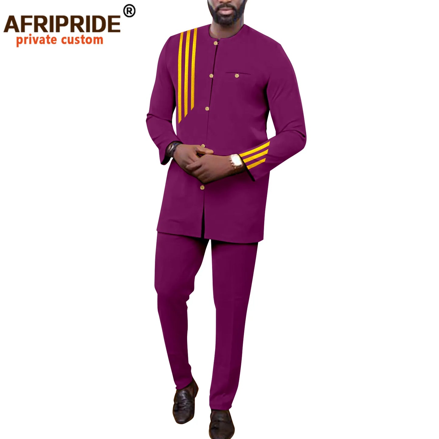 APTXCN Bazin Men African Suit Set Single Breasted