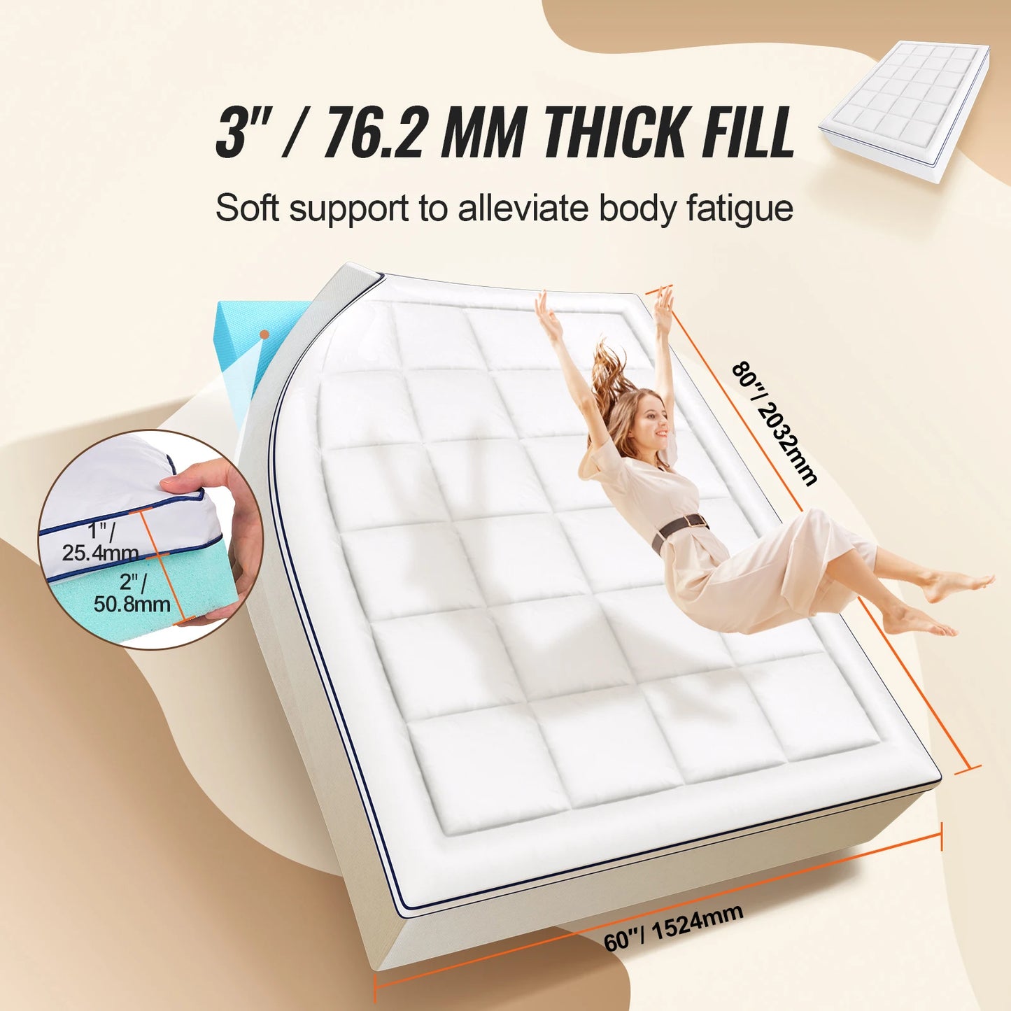 NONECN Memory Foam Mattress Topper With Fiber Fill