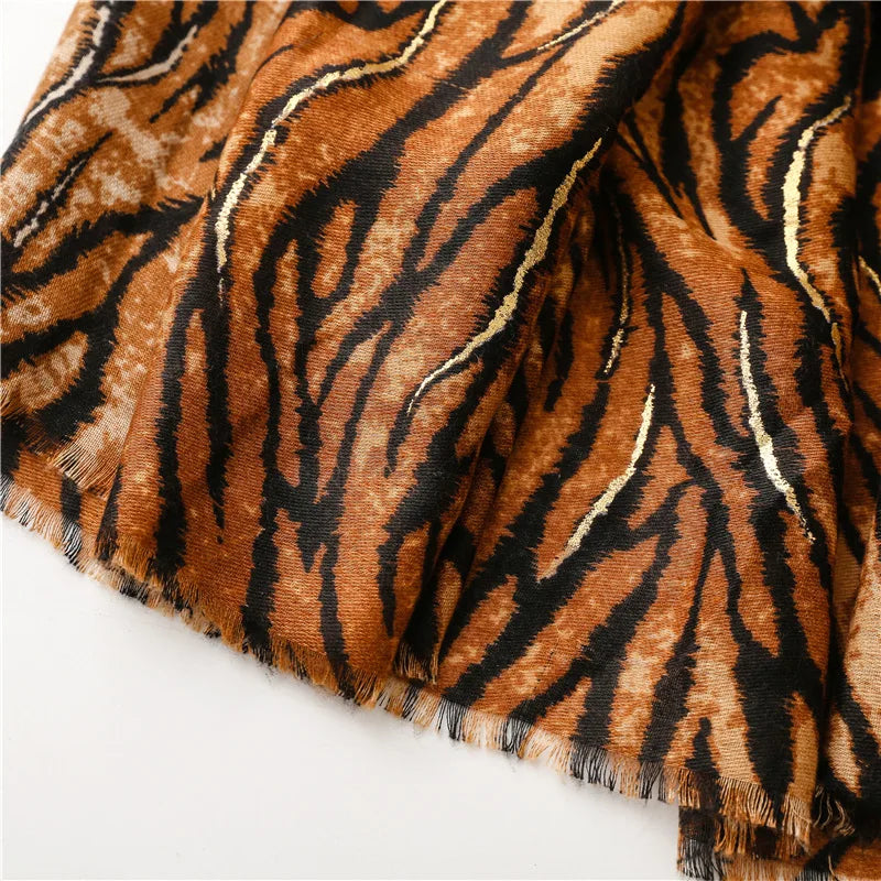 Zebra Stripe Floral Viscose Shawl for Women