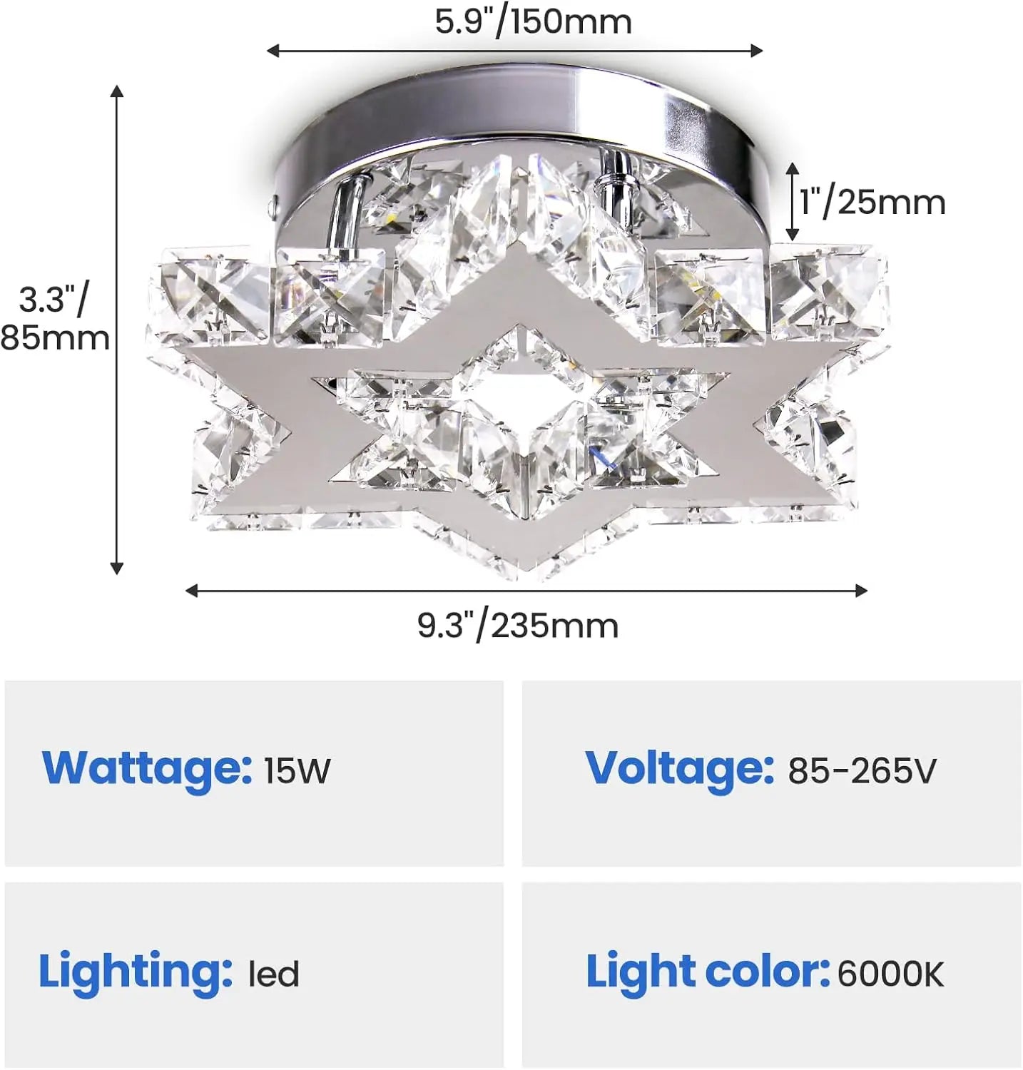 FRIXCHUR Crystal LED Chandelier Ceiling Light Fixture