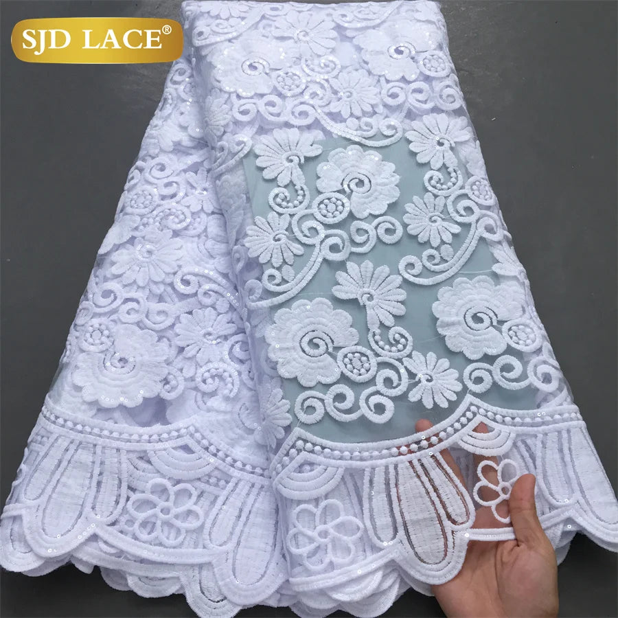 SJD Lace African Mesh Sequins Fabric Bridal Lace Wedding Dress