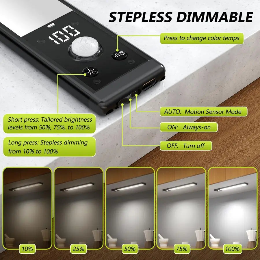 XMSJ 12 Pack Under Cabinet Lights With Digital Display Magnetic Motion Sensor