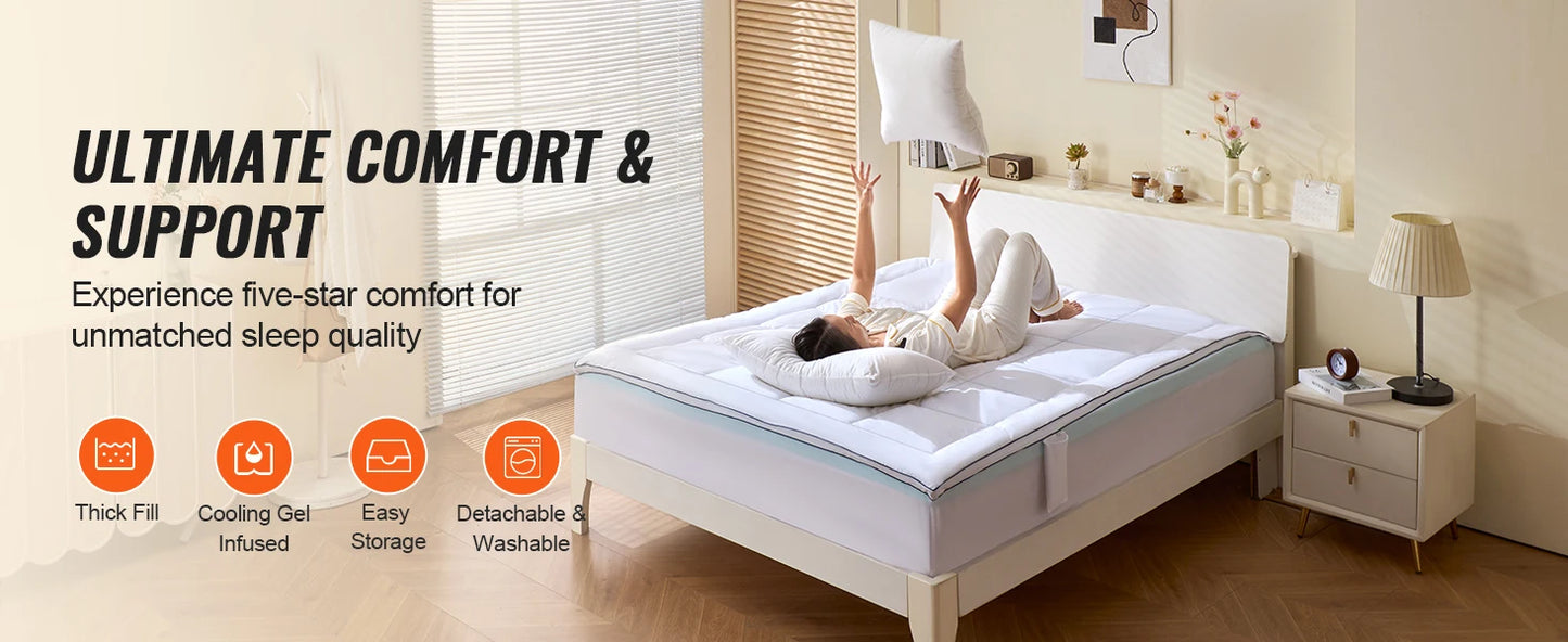 NONECN Memory Foam Mattress Topper With Fiber Fill