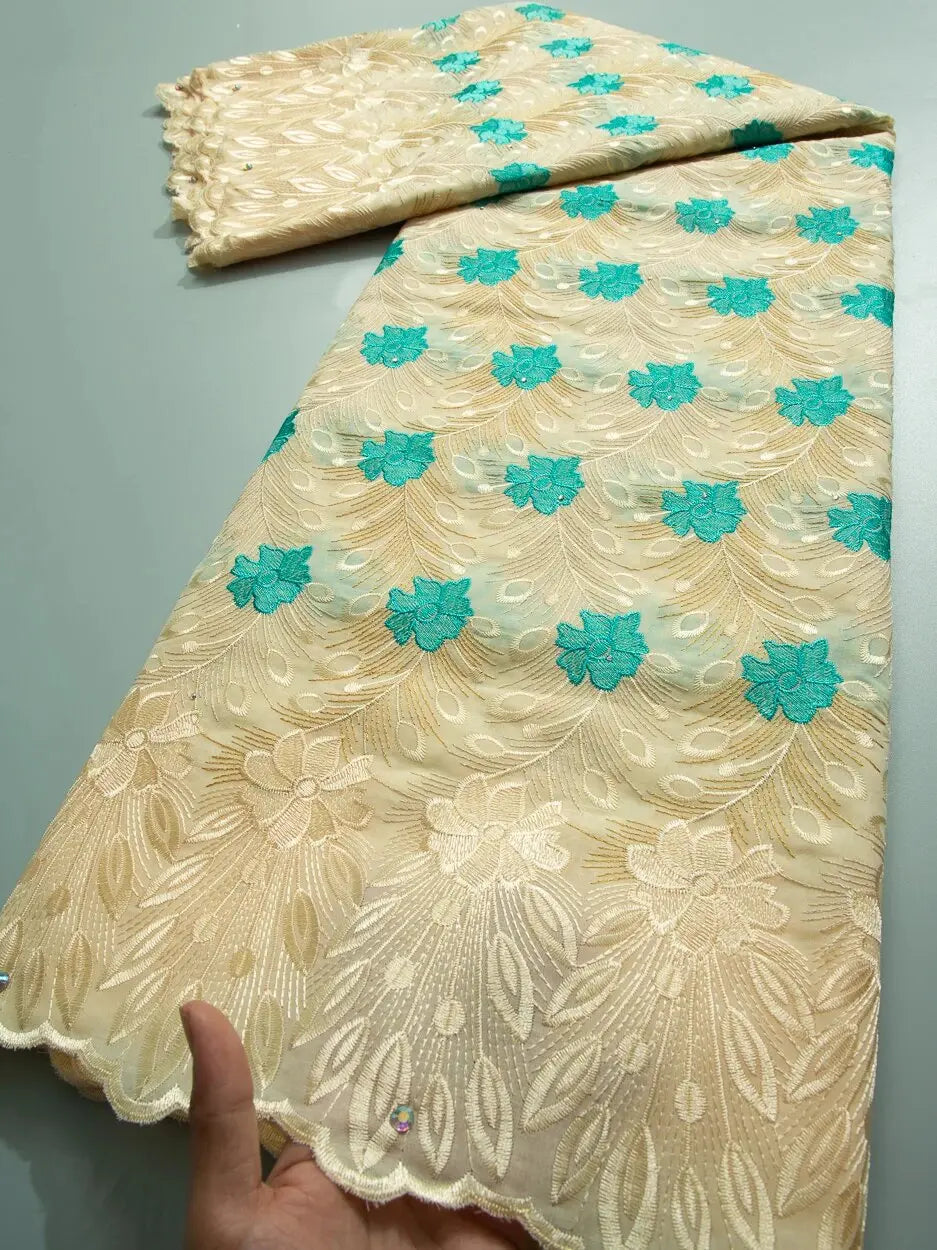 NONECN African Lace Embroidered Swiss Voile With Stones For Wedding