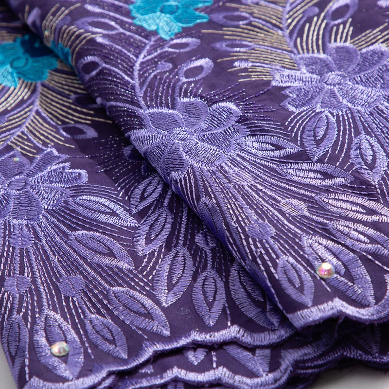NONECN African Lace Embroidered Swiss Voile With Stones For Wedding
