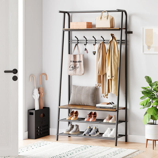 TWISTER.CK 4-in-1 Coat Rack Bench Hall Tree With Shoe Rack