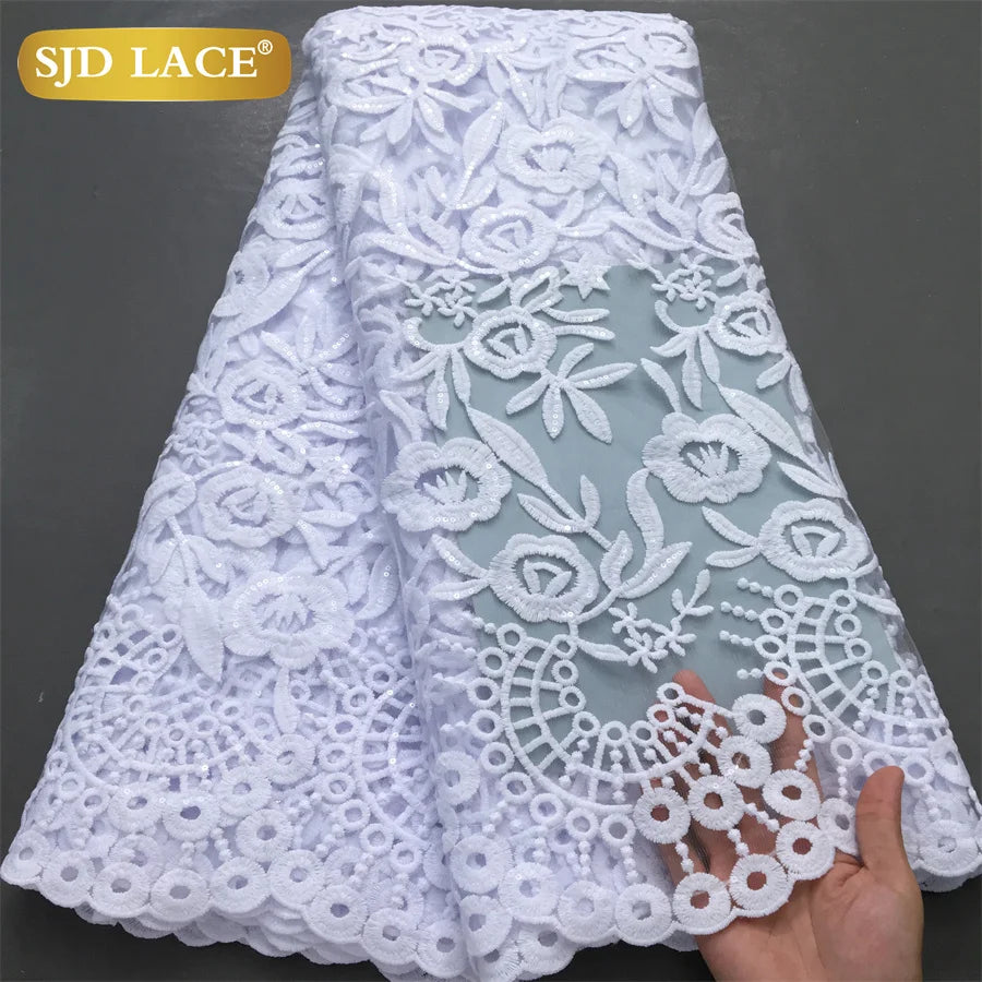 SJD Lace African Mesh Sequins Fabric Bridal Lace Wedding Dress