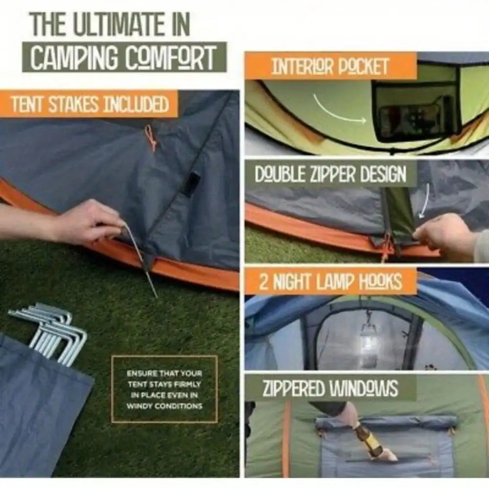 Camping Pop Up Tent With Dual Doors Waterproof UPF50 Shelter